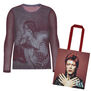 Unisex lightweight mesh top photos of David Bowie on stage paired with a red tote bag portraying Bowie as Ziggy Stardust 